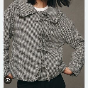 Maeve Anthropologie Black Gingham Quilted Jacket Small EUC